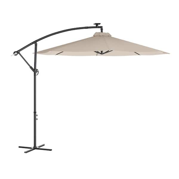 Carnegy Avenue 10 ft. Round Solar LED Market Patio Umbrella in Tan