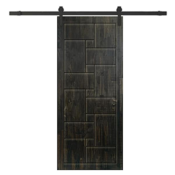 CALHOME 36 in. x 96 in. Charcoal Black Stained Pine Wood Modern Interior Sliding Barn Door with Hardware Kit