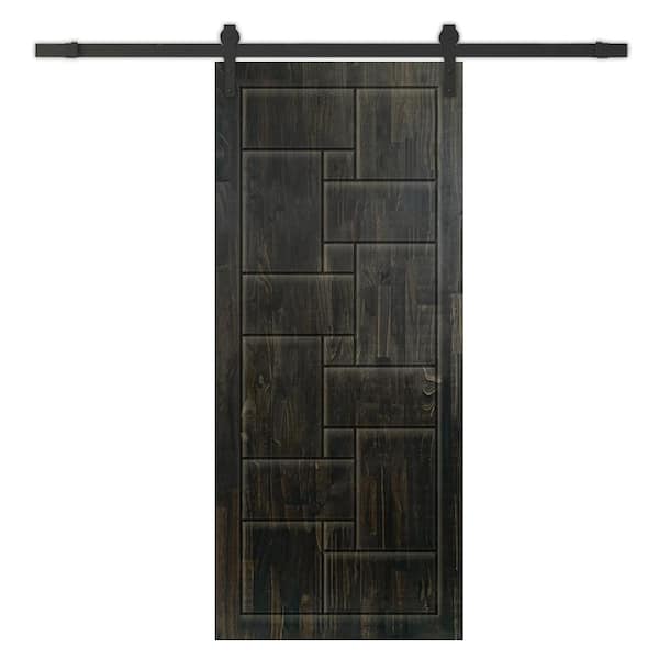 CALHOME 42 in. x 96 in. Charcoal Black Stained Pine Wood Modern Interior Sliding Barn Door with Hardware Kit