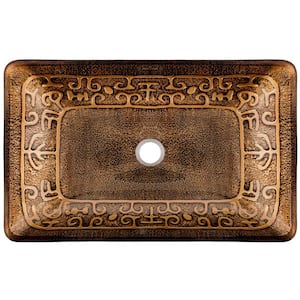 Donatello Golden Greek Glass 23 in. L x 15 in. W x 5 in. H Rectangular Vessel Bathroom Sink
