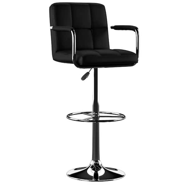 Powell Company Smith Black Faux Leather Adjustable Barstool with Chrome Base