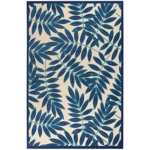 Nourison Aloha Navy Botanical Contemporary Indoor/Outdoor Patio Rug
