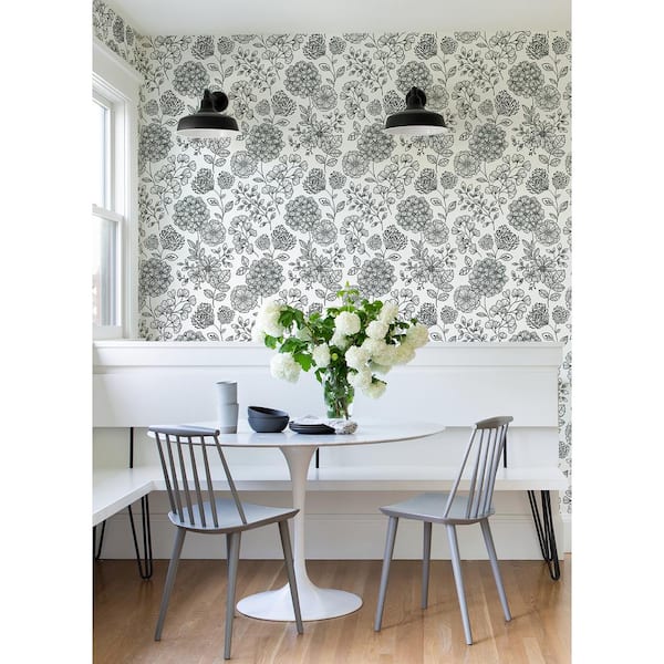 Ada Black Floral Strippable Non Woven Wallpaper