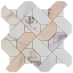 Sheba Grace Peach 6.41 in. x 0.31 in. Polished Marble Luxury Mosaic Floor and Wall Tile Sample