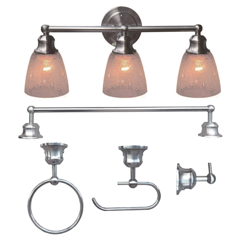 20.75 in. W x 6 in. D x 9.375 in. H 3-Light Brushed Nickel Vanity Light with Bathroom Sets (4-Piece) price history on PriceWatchPro