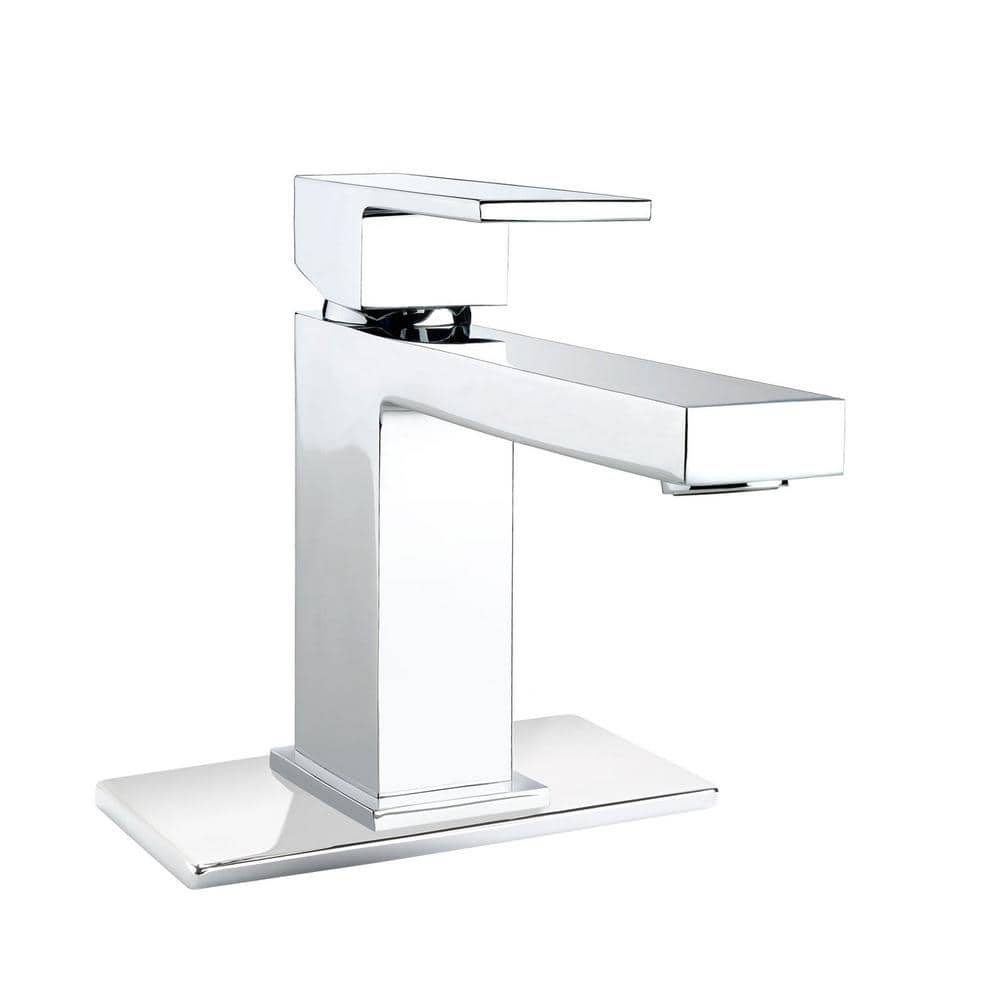 Quadrato Polished Chrome Single Handle Bathroom Faucet with Drain