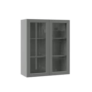 Designer Series Melvern Storm Gray Shaker Assembled Wall Kitchen Cabinet with Glass Doors (30 in. x 36 in. x 12 in.)
