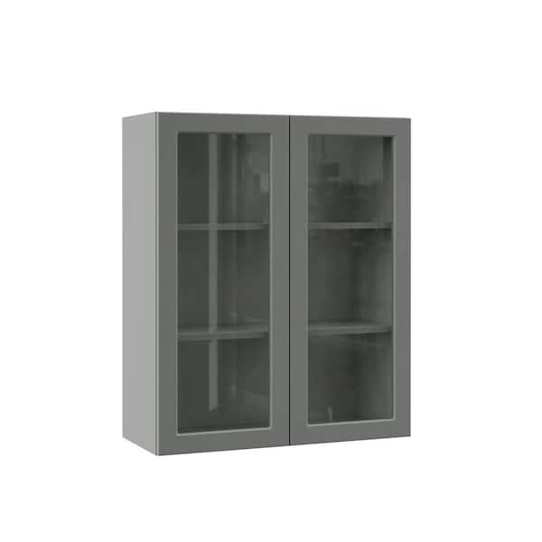 Designer Series Melvern 30 in. W x 12 in. D x 36 in. H Assembled Shaker Glass Door Wall Kitchen Cabinet in Storm Gray