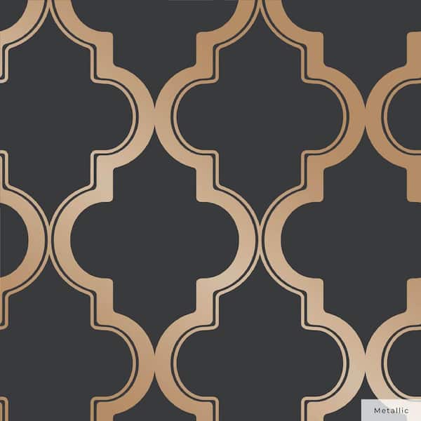 Midnight and Metallic Gold Marrakesh Vinyl Peel and Stick Wallpaper Roll (Covers 28 sq. ft.)