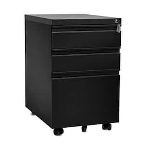 24.5 in. H 3-Drawer Black Metal File Cabinet with Key and Wheels