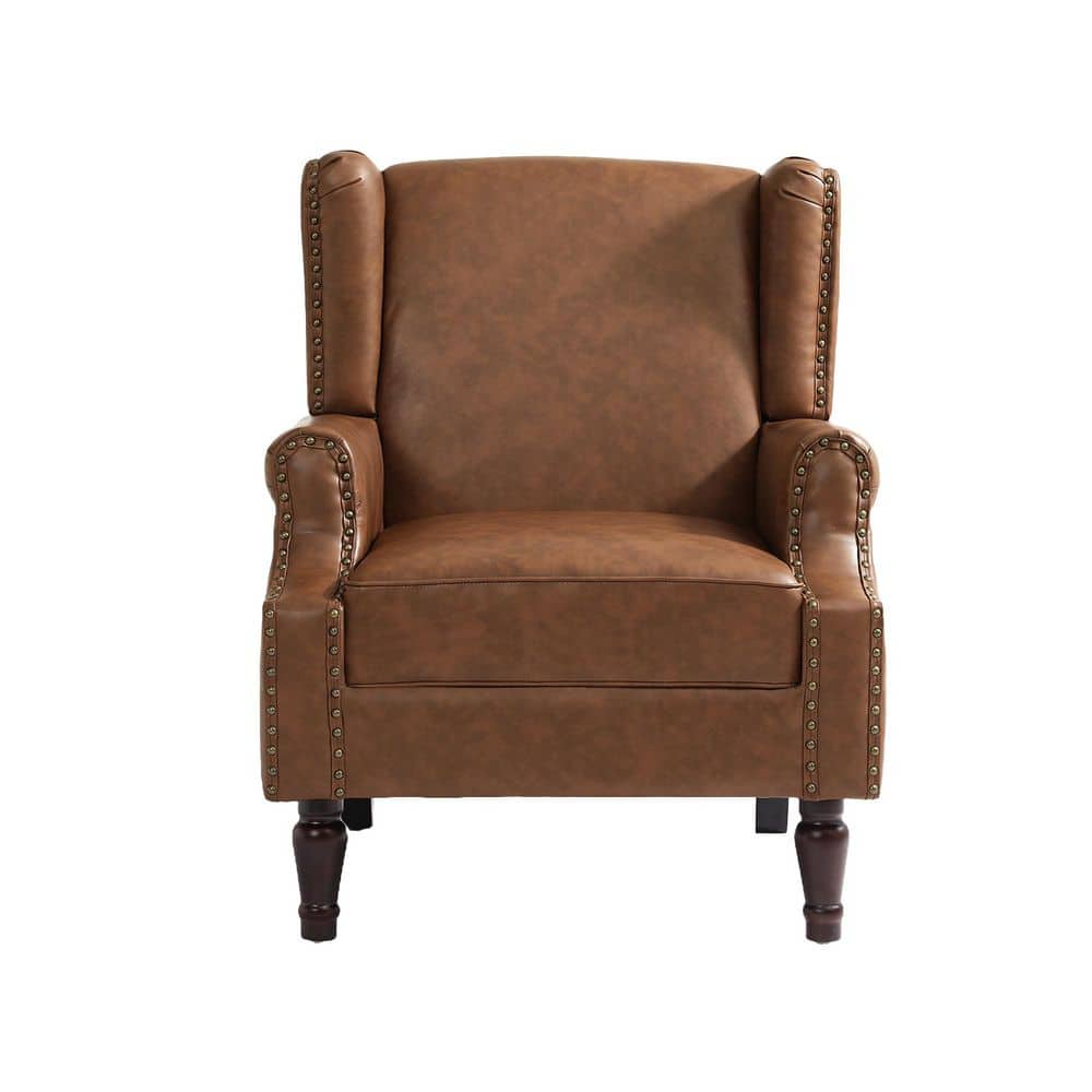 Uixe Brown PU Leather Nailhead Trim Upholstered High Back Accent