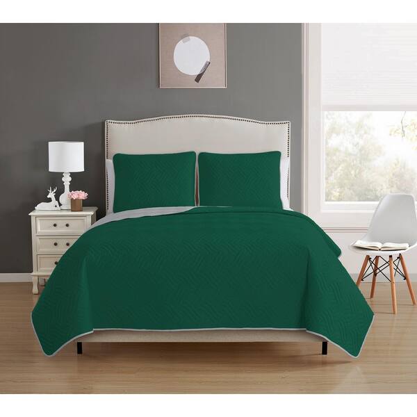 Unbranded Allison Reversible 3-piece Hunter Green/Grey Full/Queen Quilt Set