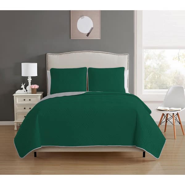Unbranded Allison Reversible 3-piece Hunter Green/Grey King Quilt Set