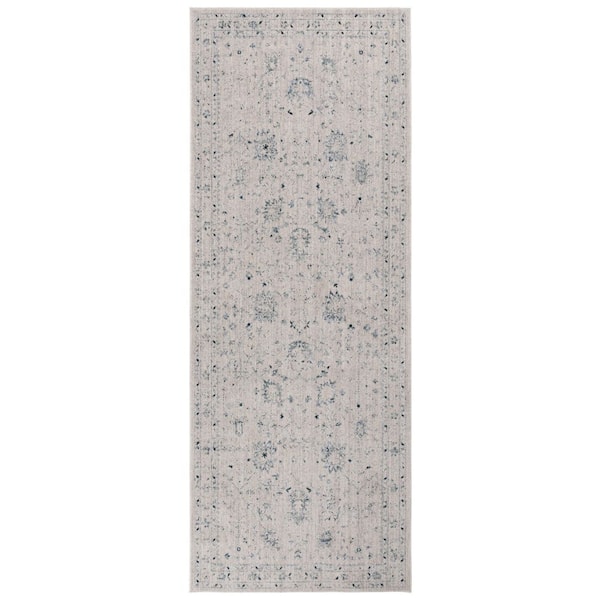 SAFAVIEH Antique Patina 2 ft. x 8 ft. Ivory/Blue Border Floral Runner Rug
