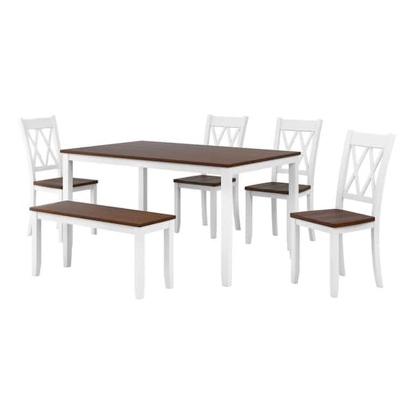 Polibi 6-Piece Farmhouse White Wood Top Dining Room Set Seats 5