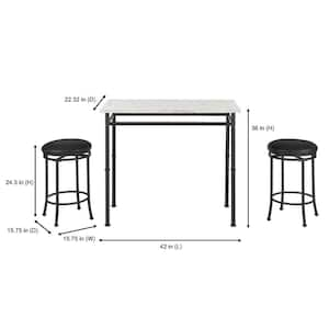 Black Metal 3 Piece Dining Set with Faux Marble Top (42 in. W x 32 in. H)