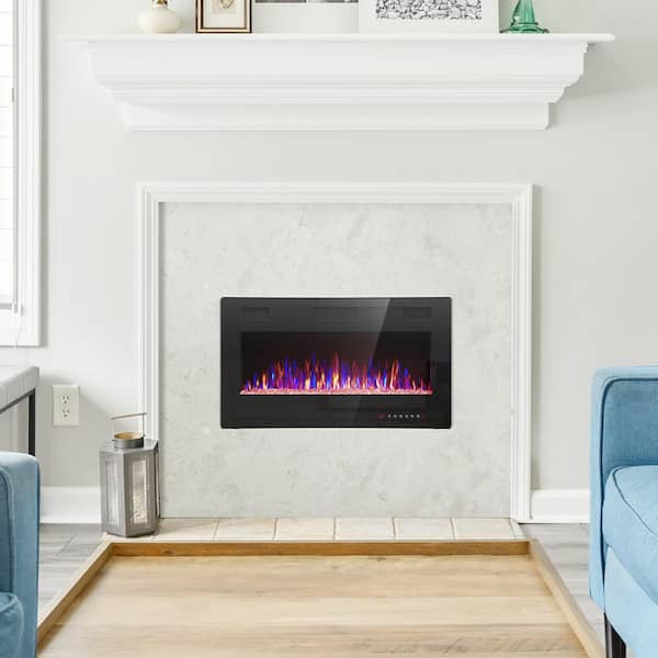 Sonkuki Fireplace 36 in. Wall Mounted Metal Material Remote Control with Timer Electric Fireplace, Height 6.7 in. Black