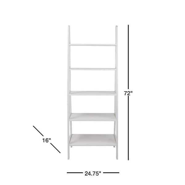 White Wood 5 Shelf Ladder Bookcase, White Leaning Bookcase Ikea