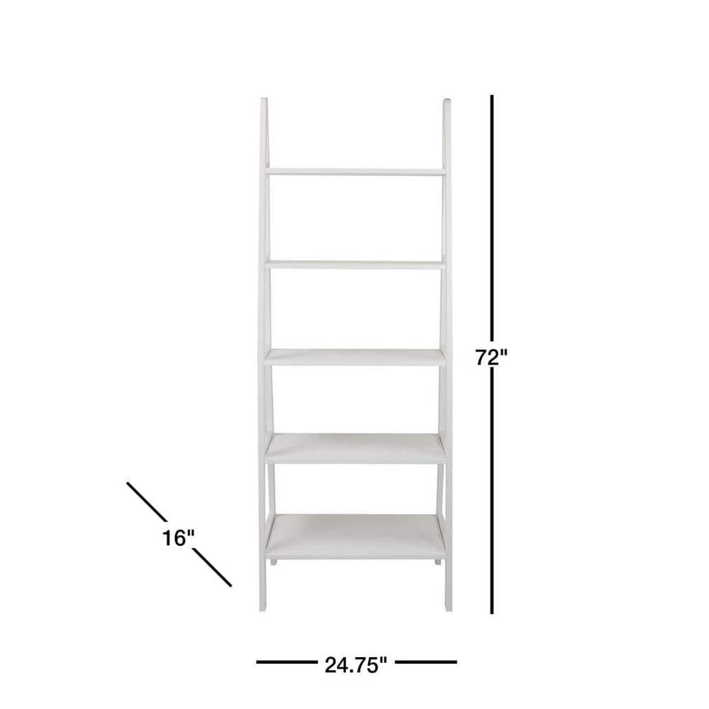 Cascading White Solid Wood 5-Shelf Ladder Bookcase