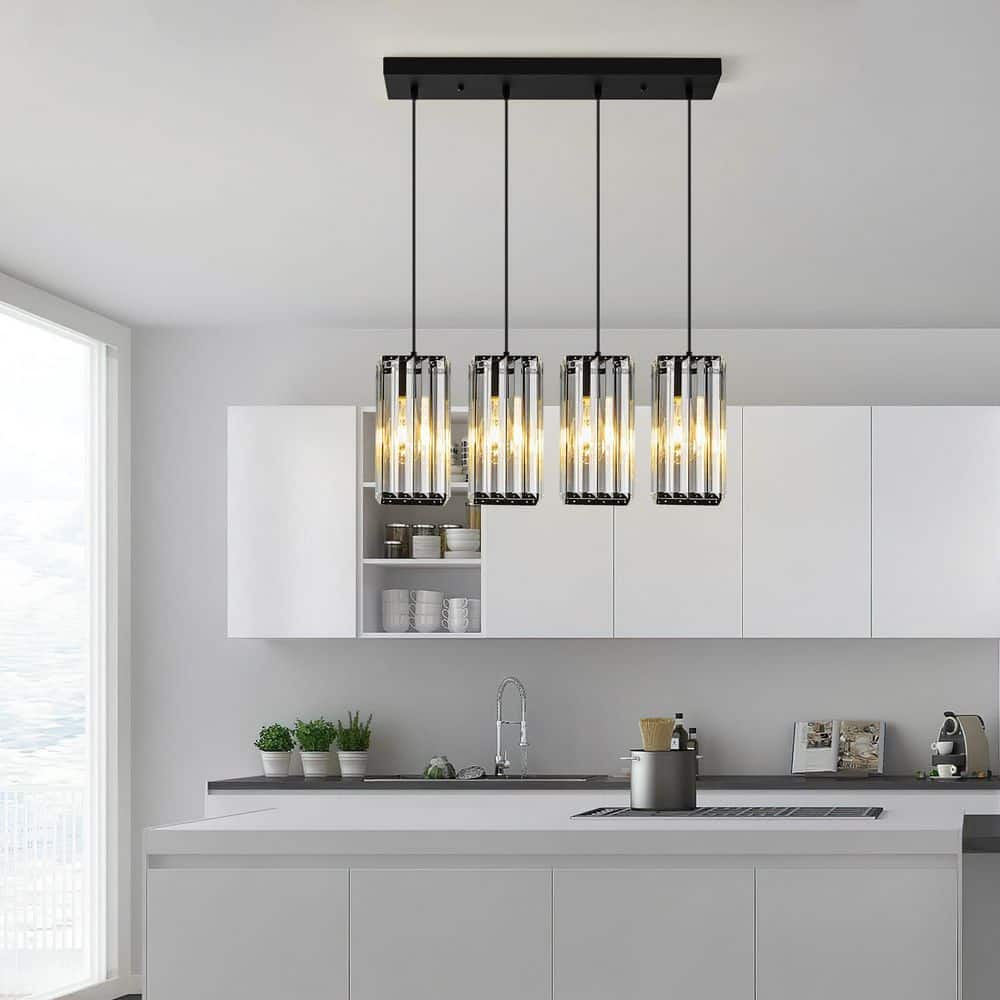 ZHLWIN Home Lighting 40-Watt 4-Lights Black Mini Crystal Rectangle