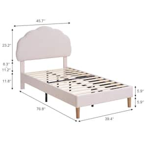 Kids Cloud Headboard Twin Bed Frame - Children's Upholstered Platform Bed, Adjustable, No Box Spring Needed (Beige)