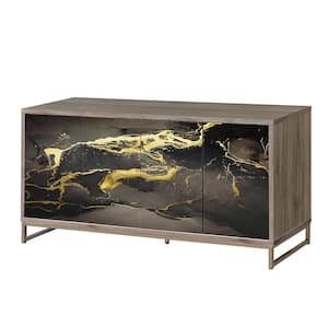 Payo Black Marble Print Oak and Champagne Finish Metal 15.75 in. Buffet
