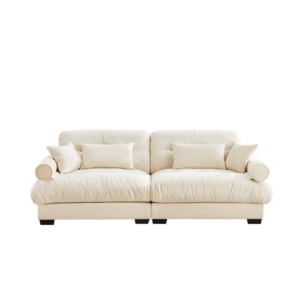 Modern Collection 52 in. Wide Bolstered Arm Velvet Two-Seater Sofa with Waist Pillows and Throw Pillows in Cream price history on PriceWatchPro