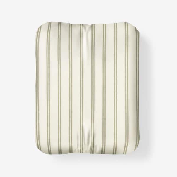 Narrow Stripe T200 Yarn Dyed Moss Green Cotton Percale Twin Fitted Sheet