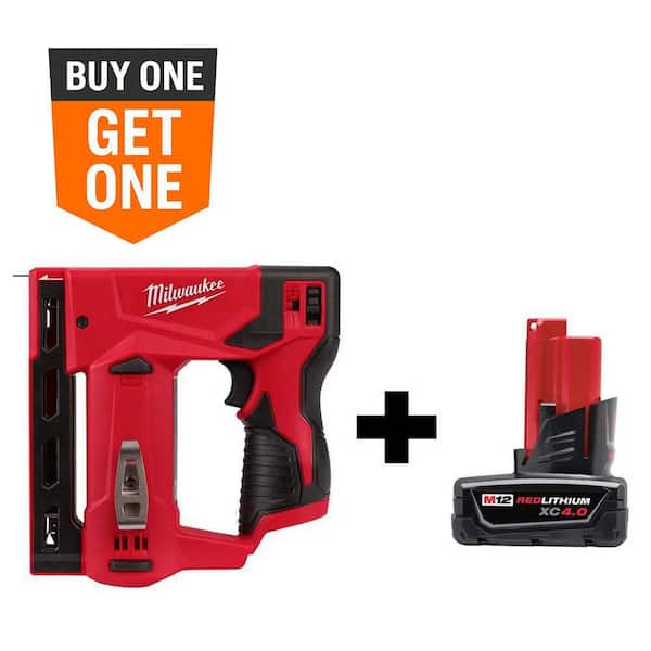 M12 12-Volt Lithium-Ion Cordless 3/8 in. Crown Stapler with 4.0 Ah M12 Battery