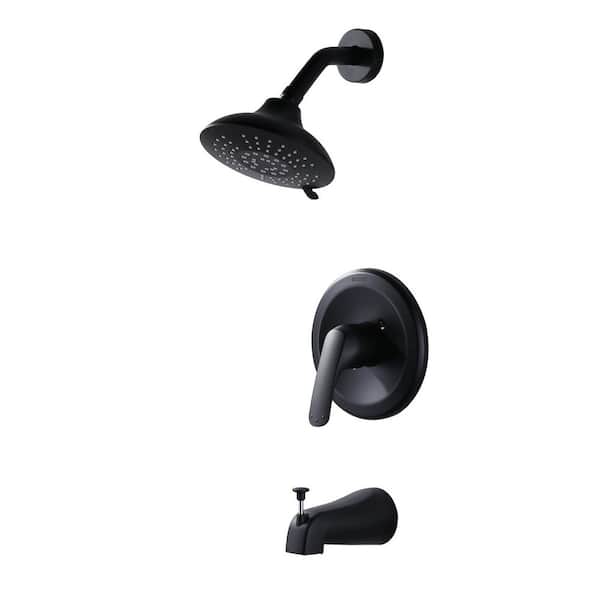 IVIGA Single Handle 5-Spray Tub and Shower Faucet 1.8 GPM with Brass Rough-In Valve Included in Matte Black