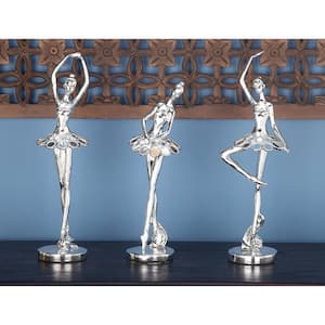 Silver Polystone Dancer Sculpture with Mirror Accents (Set of 3)