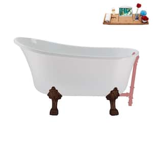 51 in. x 25.6 in. Acrylic Clawfoot Soaking Bathtub in Glossy White with Matte Oil Rubbed Bronze Clawfeet and Pink Drain