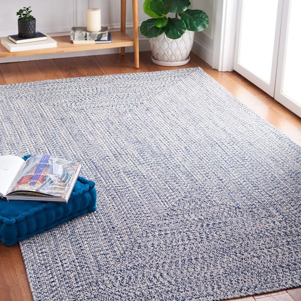 Braided Dark Blue/Ivory 5 ft. x 8 ft. Machine Washable Concentric Woven Area Rug