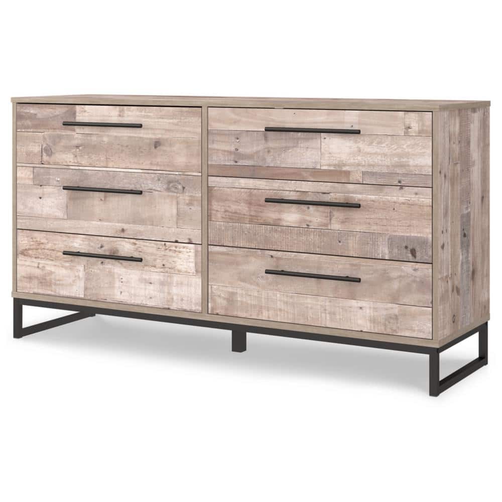 Beige and Black 6-Drawer Mid-Century Modern Dresser