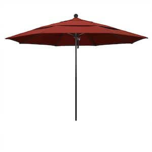 11 ft. Black Aluminum Commercial Market Patio Umbrella with Fiberglass Ribs and Pulley Lift in Terracotta Sunbrella