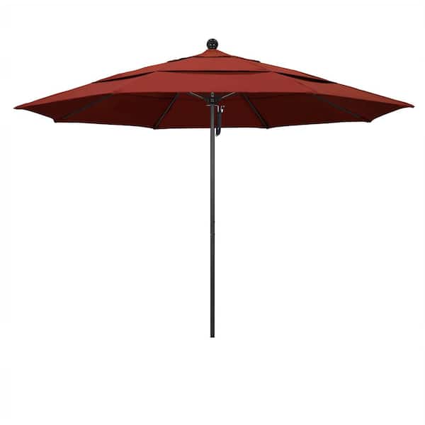 California Umbrella 11 ft. Black Aluminum Commercial Market Patio Umbrella with Fiberglass Ribs and Pulley Lift in Terracotta Sunbrella