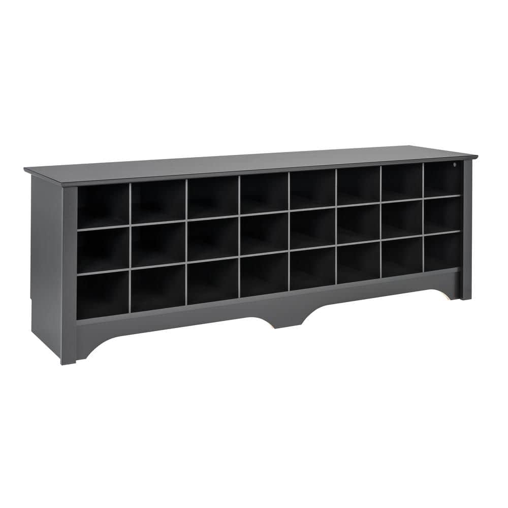 Black Engineered Wood Shoe Storage Bench with 24 Cubbies
