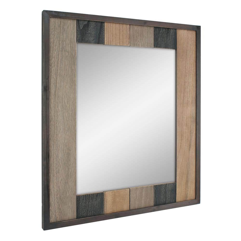 Rustic Rectangular Natural Wood Wall Mirror with Mounting Brackets