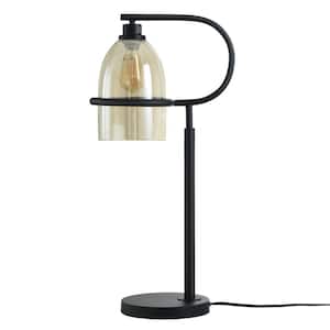 33.75 in. Clear, Black Cage Task And Reading Table Lamp for Living Room Clear Glass Shade