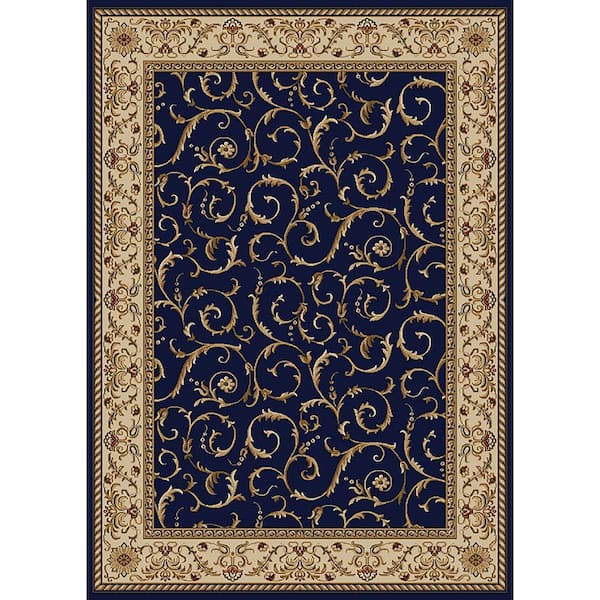 Unbranded Como Navy 3 ft. x 5 ft. Traditional Floral Scroll Area Rug