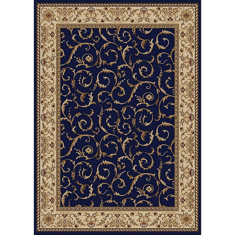 Como Navy 5 ft. x 7 ft. Traditional Floral Scroll Area Rug