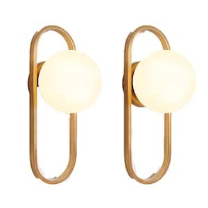 Upgraded 1 Bulb Gold Wall Sconce with White Globe Glass Shade 2-Pack