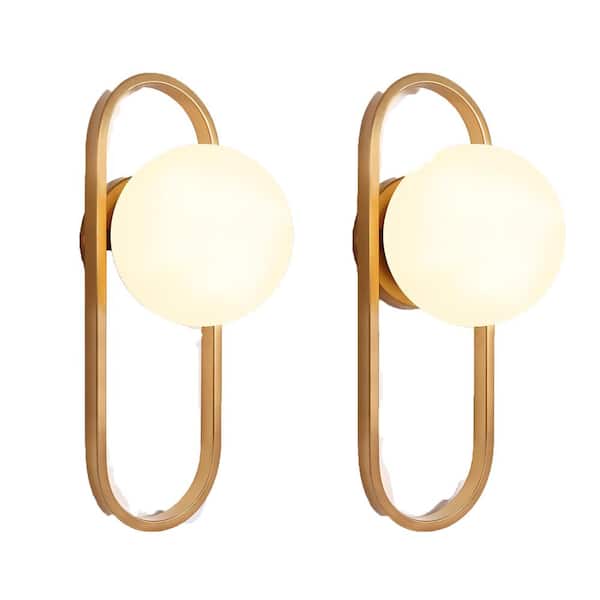 Lukyamzn Upgraded 1 Bulb Gold Wall Sconce with White Globe Glass Shade 2-Pack