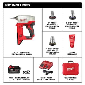 M18 18-Volt Lithium-Ion Cordless 3/8 in. to 1-1/2 in Expansion Tool Kit with 3 Heads and HACKZALL