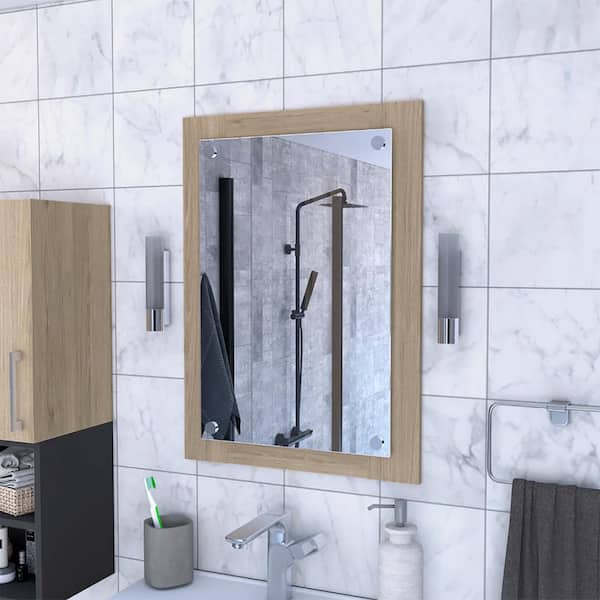 Brown 19.7 in W x 27.5 in. H Modern Rectangle Wood Framed Mirror Wall Mirror Wall Decor Mirror