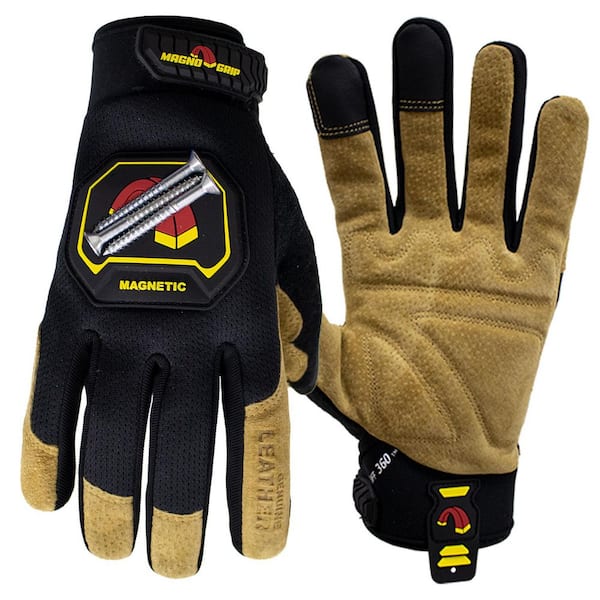 Hi Dex Leather Work Glove with Integrated Magnetic Storage, Black, X-Large