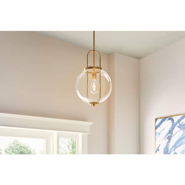 Hampton Bay Nelwyn 1-Light Vintage Brass Pendant with Clear Glass Globe Shade