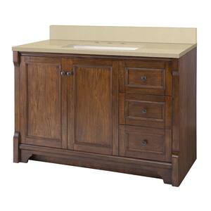 Creedmoor 49 in. W x 22 in. D Vanity in Walnut with Engineered Marble Vanity Top in Crema Limestone with White Sink