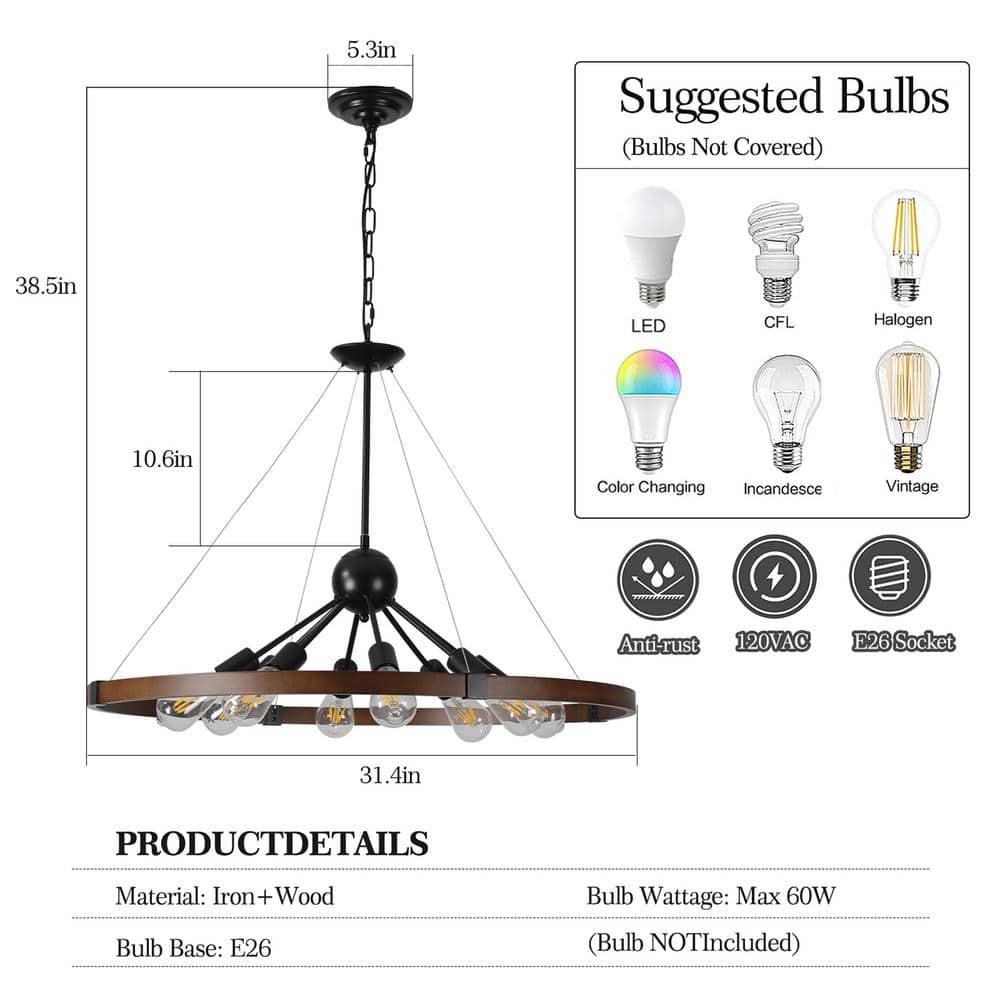 Black Metal Wagon Wheel Chandelier with Chain