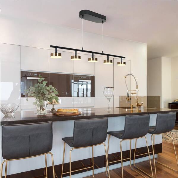 35.5 in. 5-Light Black Integrated LED Pendant Light, Farmhouse Modern Linear Chandelier, Brass DIY Island Pendant Light